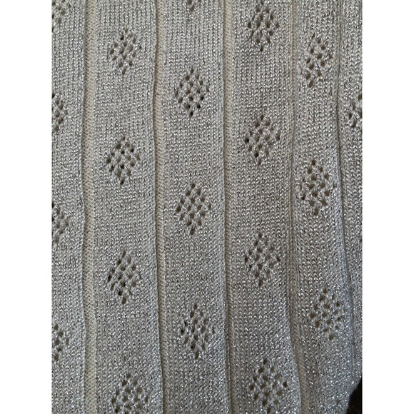 Vintage 80s Cardigan 1980s Silver Lurex Sparkle Holiday Retro Granny Glam Size L - Picture 4 of 8